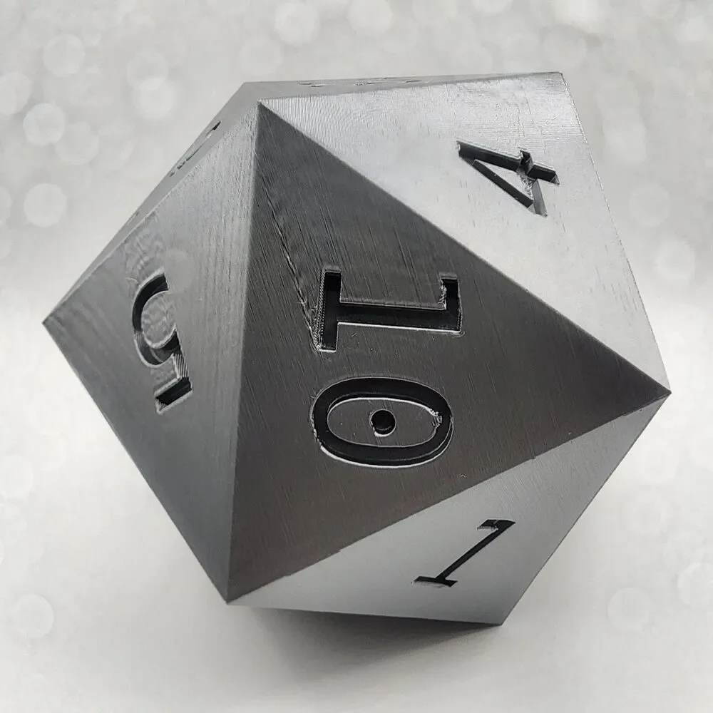 Large Gray 6.25 Inch 3D Printed D&D D20 Die